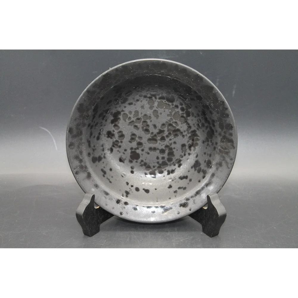 Vintage Japanese Stoneware Bowls Set of 4 Black Gray Speckled 7